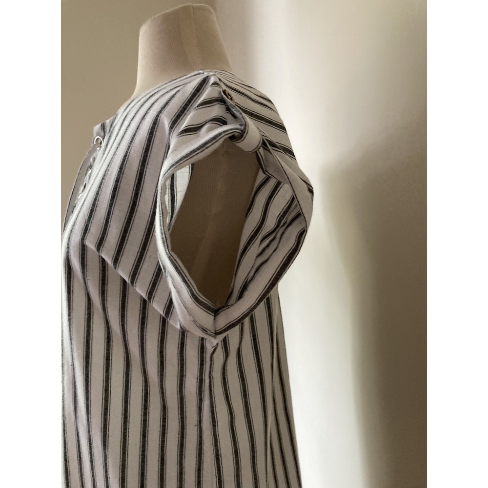 Cottagecore Love Tree Dress Sz LWhite With Black Strips Short Sleeve Coastal - Picture 5 of 12